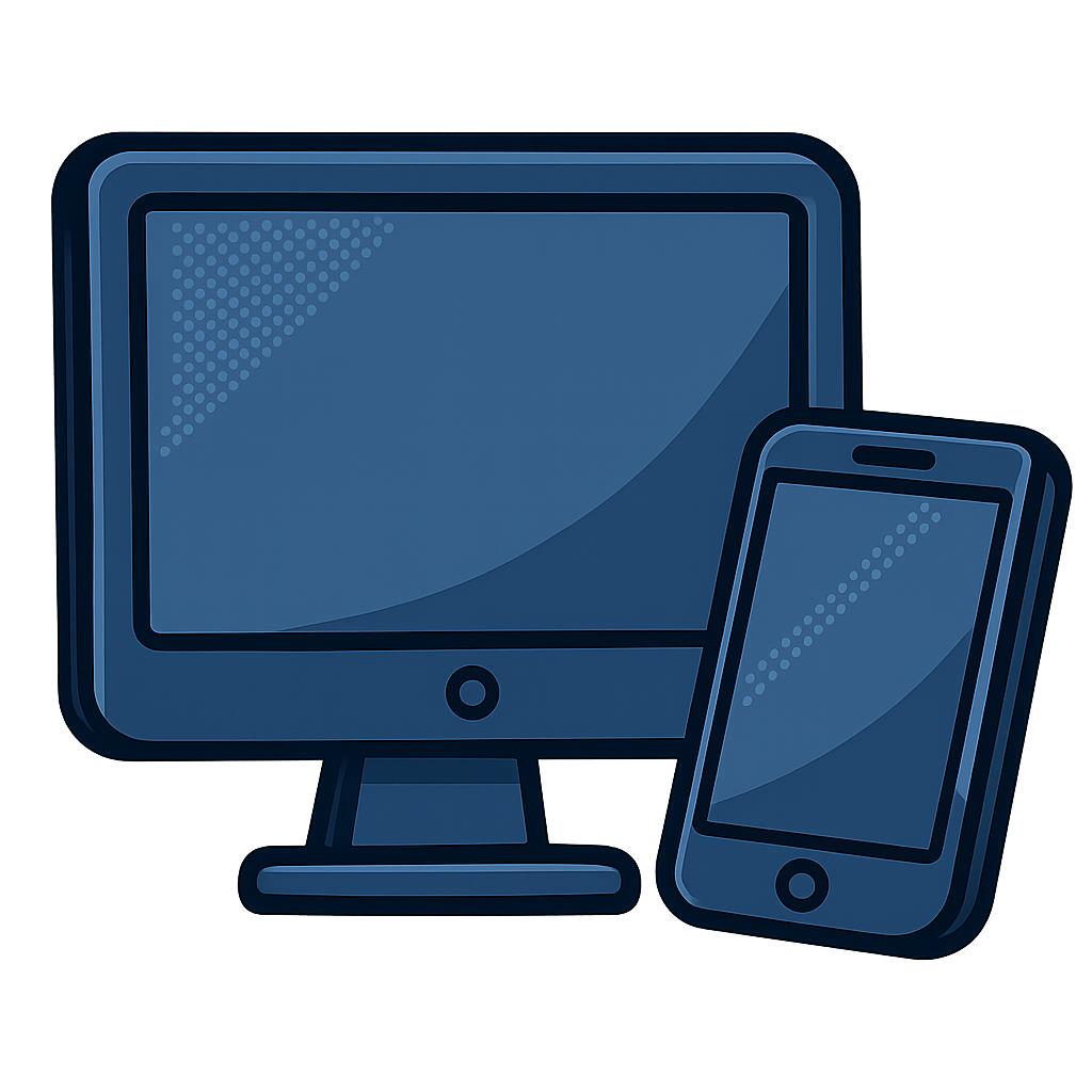 cartoon modern computer  cell phone transparent background dark blue color